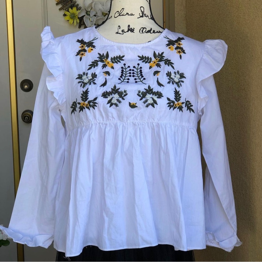 Pretty long sleeve embroidered blouse